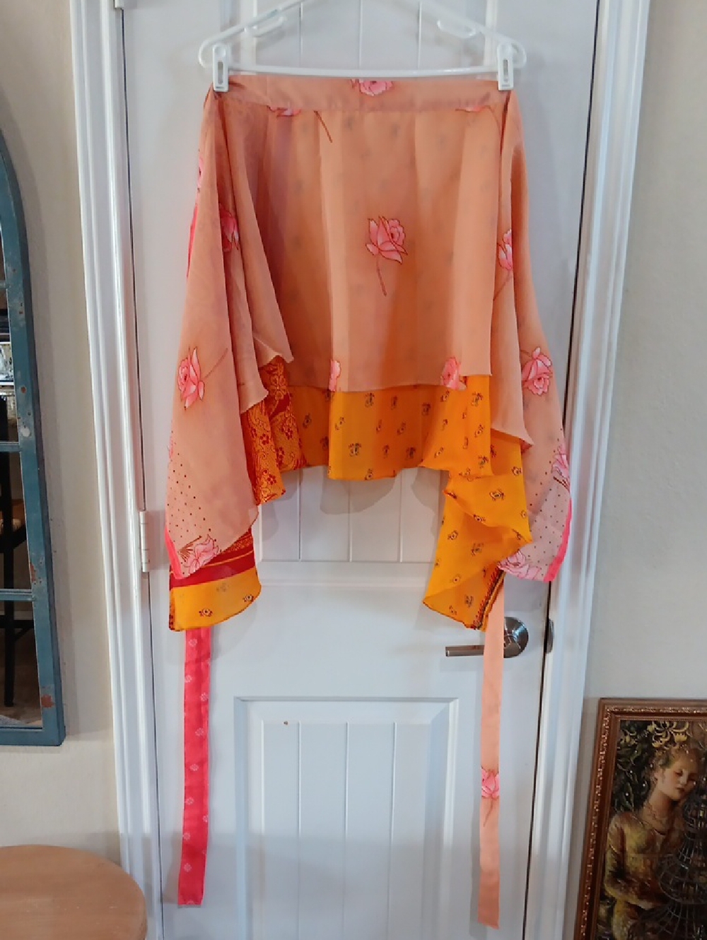 Floral Layered Wrap Skirt - Peach & Mustard